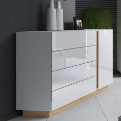 Garnero Arredamenti Comò 138x91h cm con cassetti moderno bianco lucido rovere Noa Best