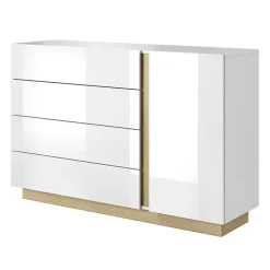 Garnero Arredamenti Comò 138x91h cm con cassetti moderno bianco lucido rovere Noa Best