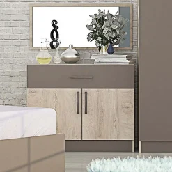 Garnero Arredamenti Comò 80x73h cm con specchio moderno tortora rovere chiaro Gorizia Tortora - Rovere New