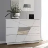 Garnero Arredamenti Comò 104x85h cm moderno bianco opaco frassinato con serigrafia e specchio Olimpo Discount