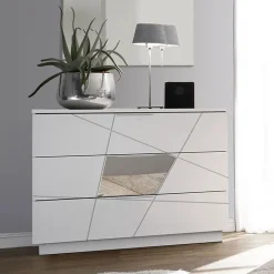 Garnero Arredamenti Comò 104x85h cm moderno bianco opaco frassinato con serigrafia e specchio Olimpo Discount