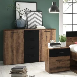 Garnero Arredamenti Comò 132x93h cm moderno rovere scuro nero Lisbona Gihome® Outlet