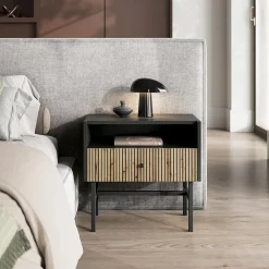 Garnero Arredamenti Comodino con 1 cassetto 55x52h cm moderno nero rovere cannettato Iulia Best