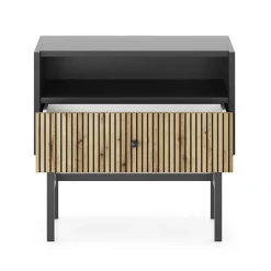 Garnero Arredamenti Comodino con 1 cassetto 55x52h cm moderno nero rovere cannettato Iulia Best