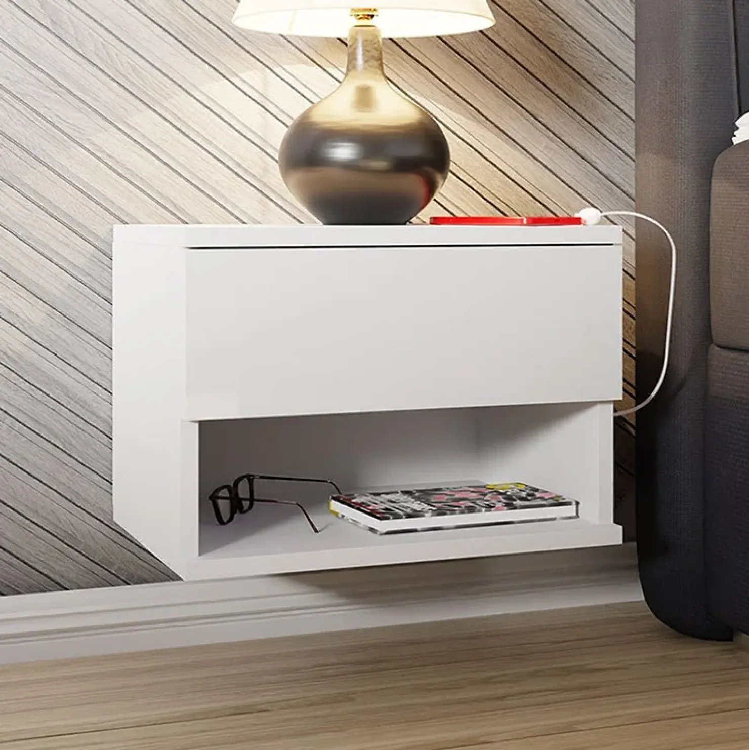 Garnero Arredamenti Comodino sospeso 45x32h cm con cassetto bianco Frog Online