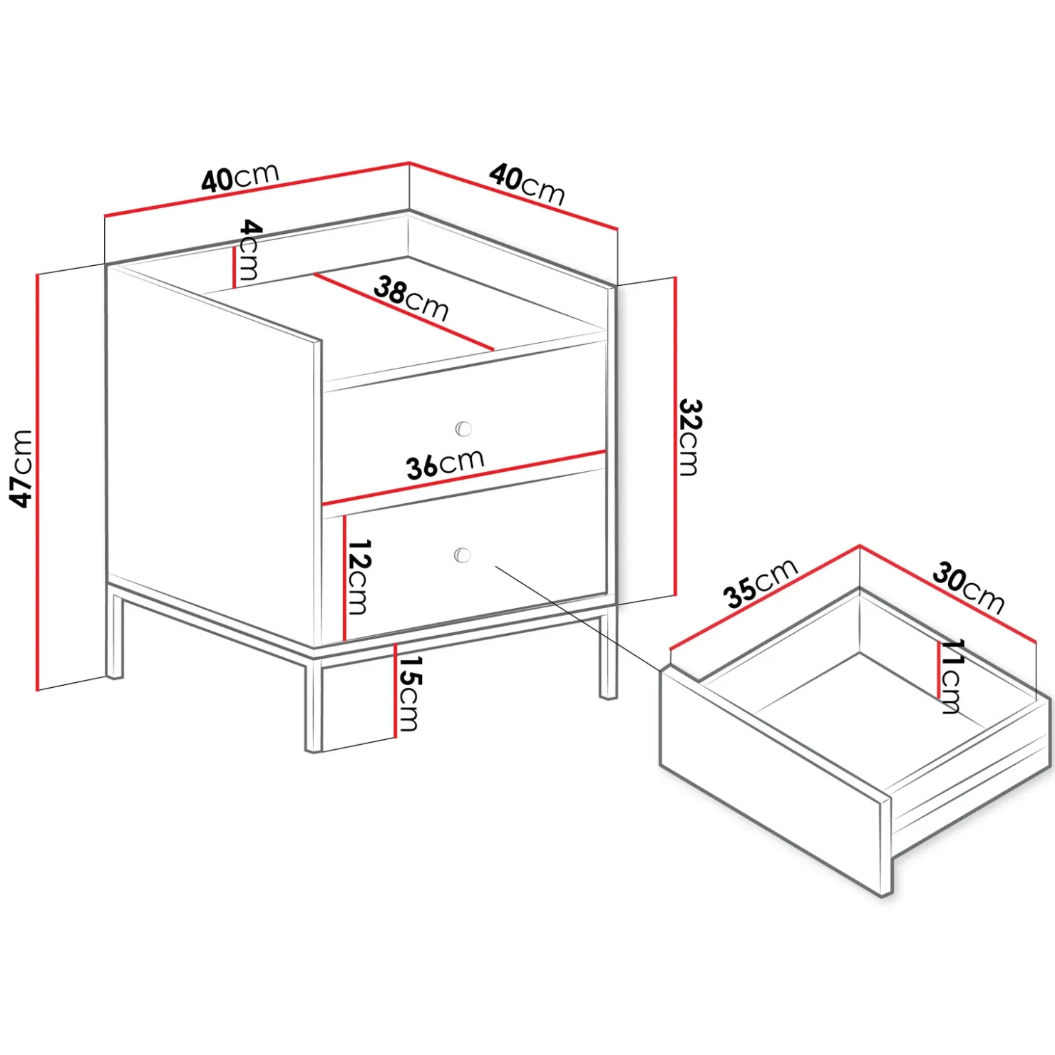Garnero Arredamenti Comodino 40x47h cm 2 cassetti design moderno bianco Pollon New
