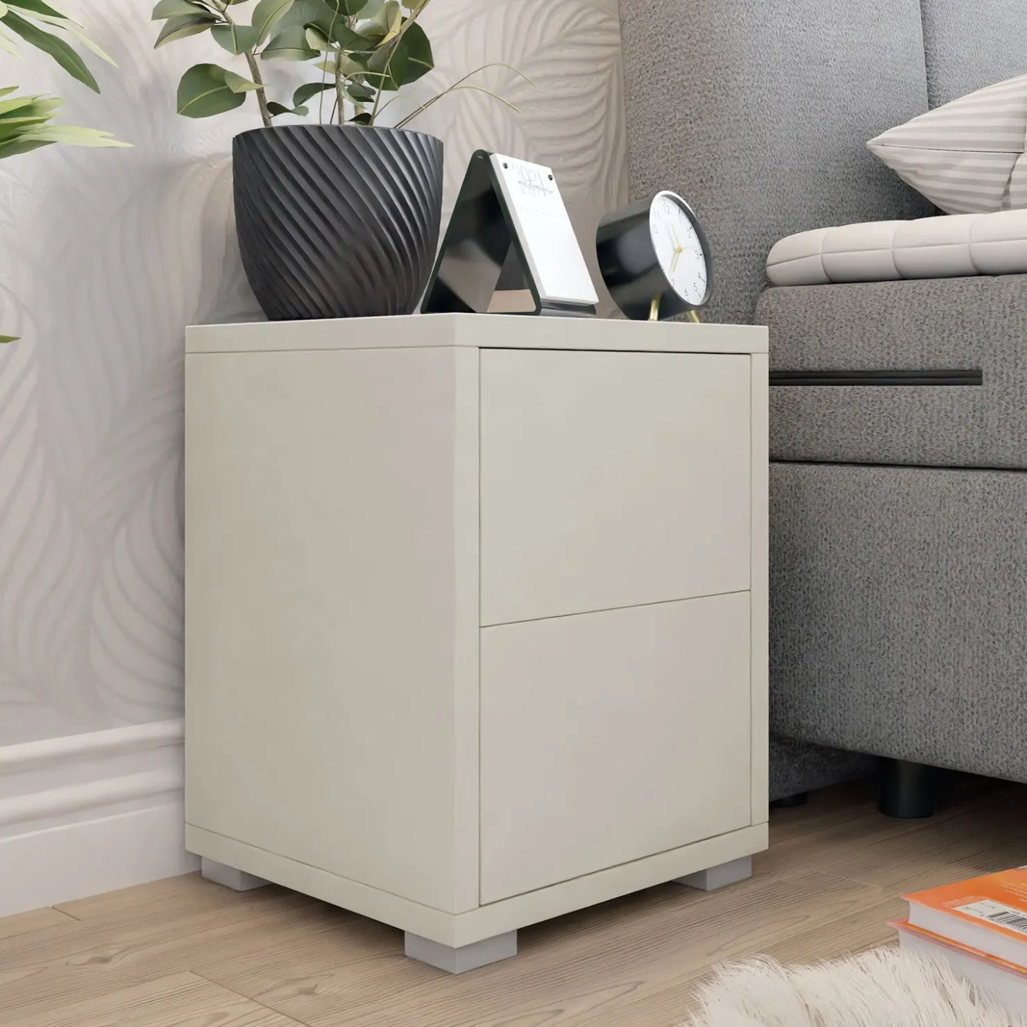 Garnero Arredamenti Comodino 30x38h cm 2 cassetti moderni Eindhoven Beige New