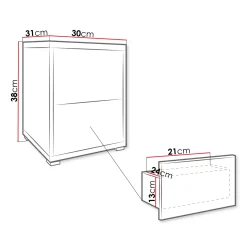 Garnero Arredamenti Comodino 30x38h cm 2 cassetti moderni Eindhoven Beige New