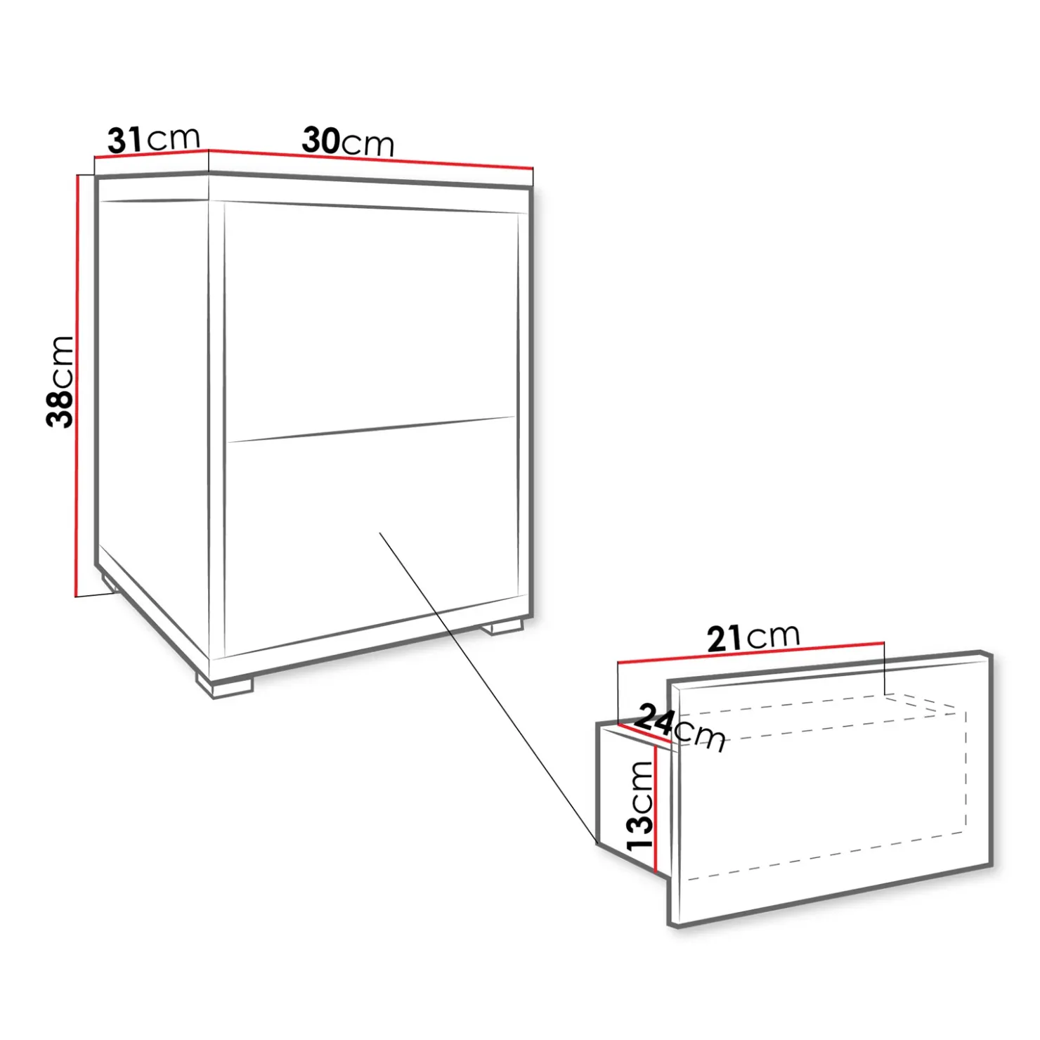 Garnero Arredamenti Comodino 30x38h cm 2 cassetti moderni Eindhoven Beige New