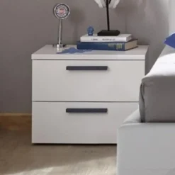 Garnero Arredamenti Comodino 51x42h cm 2 cassetti bianco maniglie blu Enjoy Sale