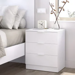 Garnero Arredamenti Comodino 50x58h cm 3 cassetti moderno bianco opaco Manuel