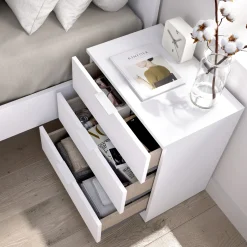 Garnero Arredamenti Comodino 50x58h cm 3 cassetti moderno bianco opaco Manuel