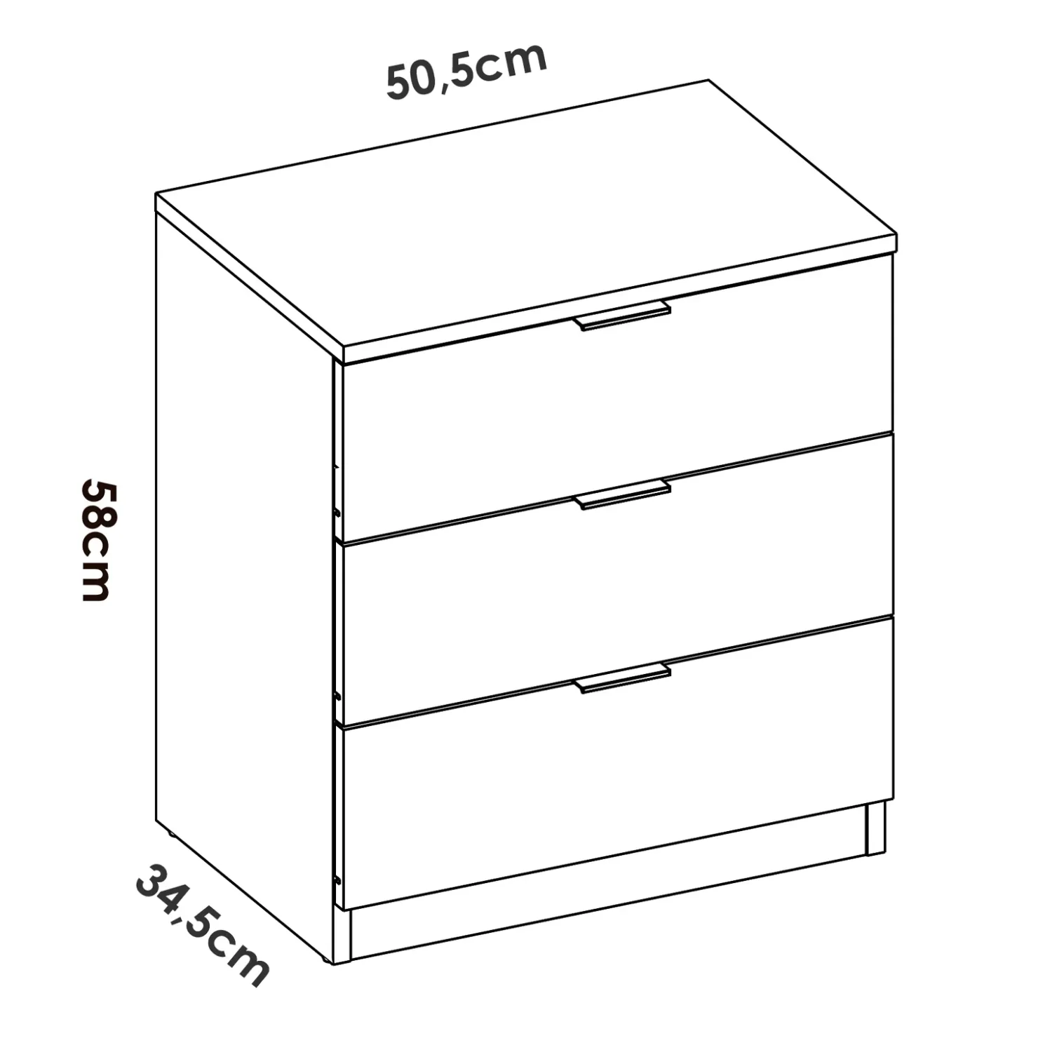 Garnero Arredamenti Comodino 50x58h cm 3 cassetti moderno bianco opaco Manuel