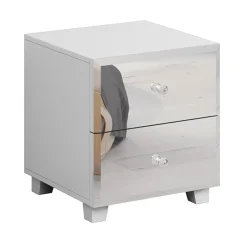 Garnero Arredamenti Comodino 45x51h cm 2 cassetti design con specchio bianco Selva Bianco Opaco