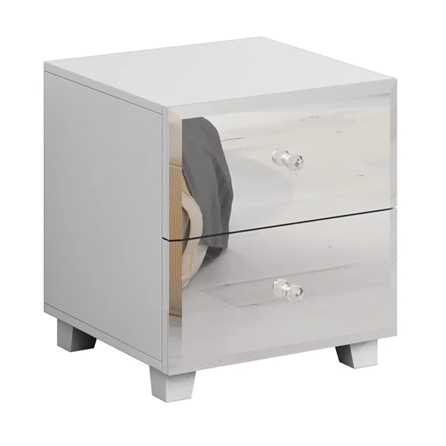 Garnero Arredamenti Comodino 45x51h cm 2 cassetti design con specchio bianco Selva Bianco Opaco