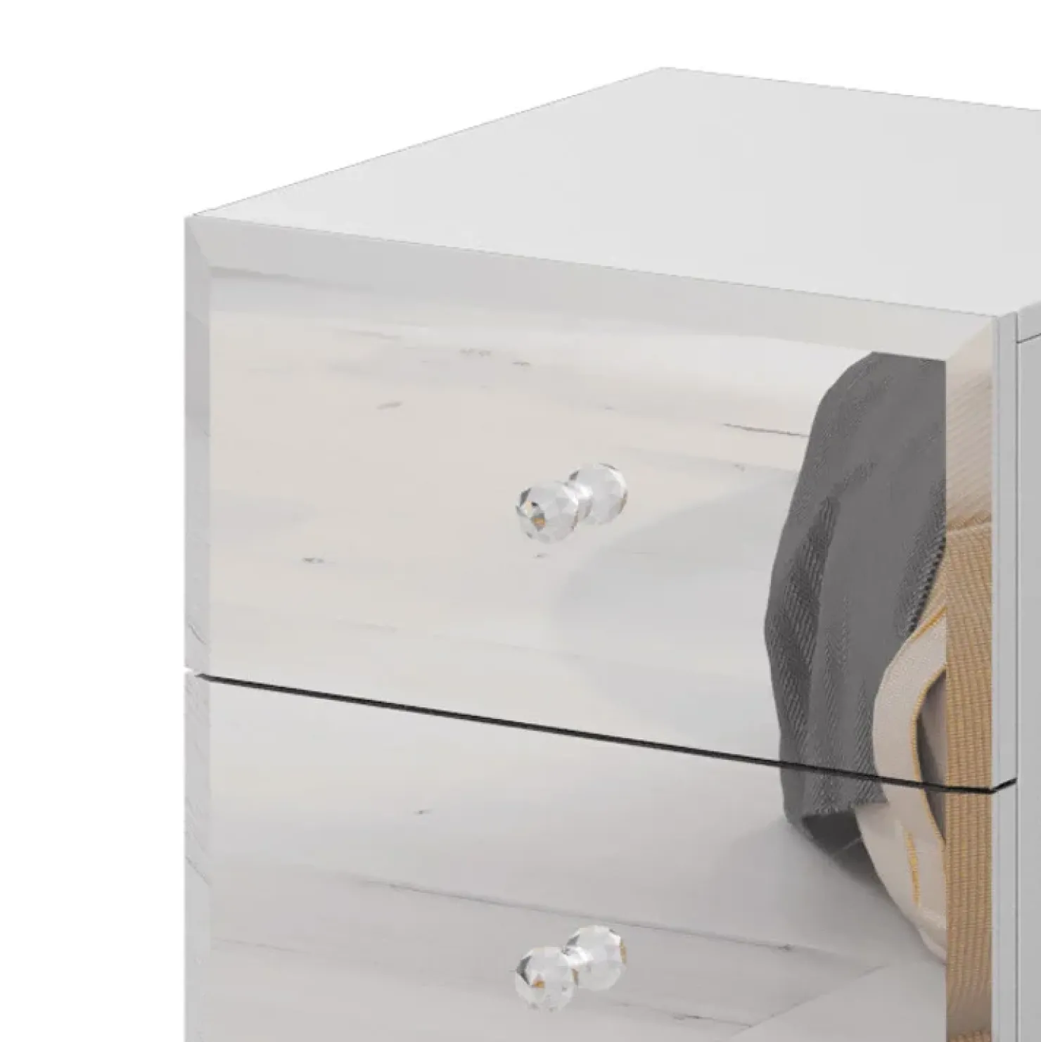 Garnero Arredamenti Comodino 45x51h cm 2 cassetti design con specchio bianco Selva Bianco Opaco