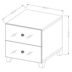 Garnero Arredamenti Comodino 45x51h cm 2 cassetti design con specchio bianco Selva Bianco Opaco