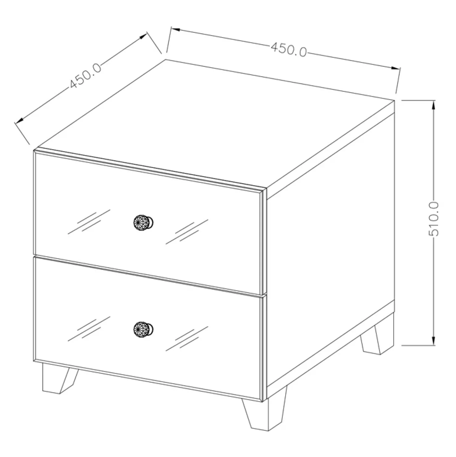 Garnero Arredamenti Comodino 45x51h cm 2 cassetti design con specchio bianco Selva Bianco Opaco