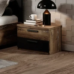 Garnero Arredamenti Comodino 46x37h cm 2 cassetti moderno rovere scuro nero Vulcano Rovere Rustico Online
