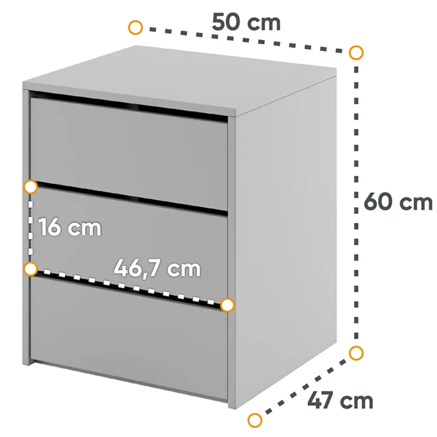 Garnero Arredamenti Comodino 50x60h cm 3 cassetti Ombra Grigio Discount
