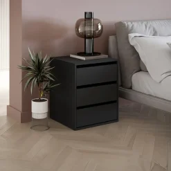 Garnero Arredamenti Comodino 50x60h cm 3 cassetti nero Ombra Nero Opaco