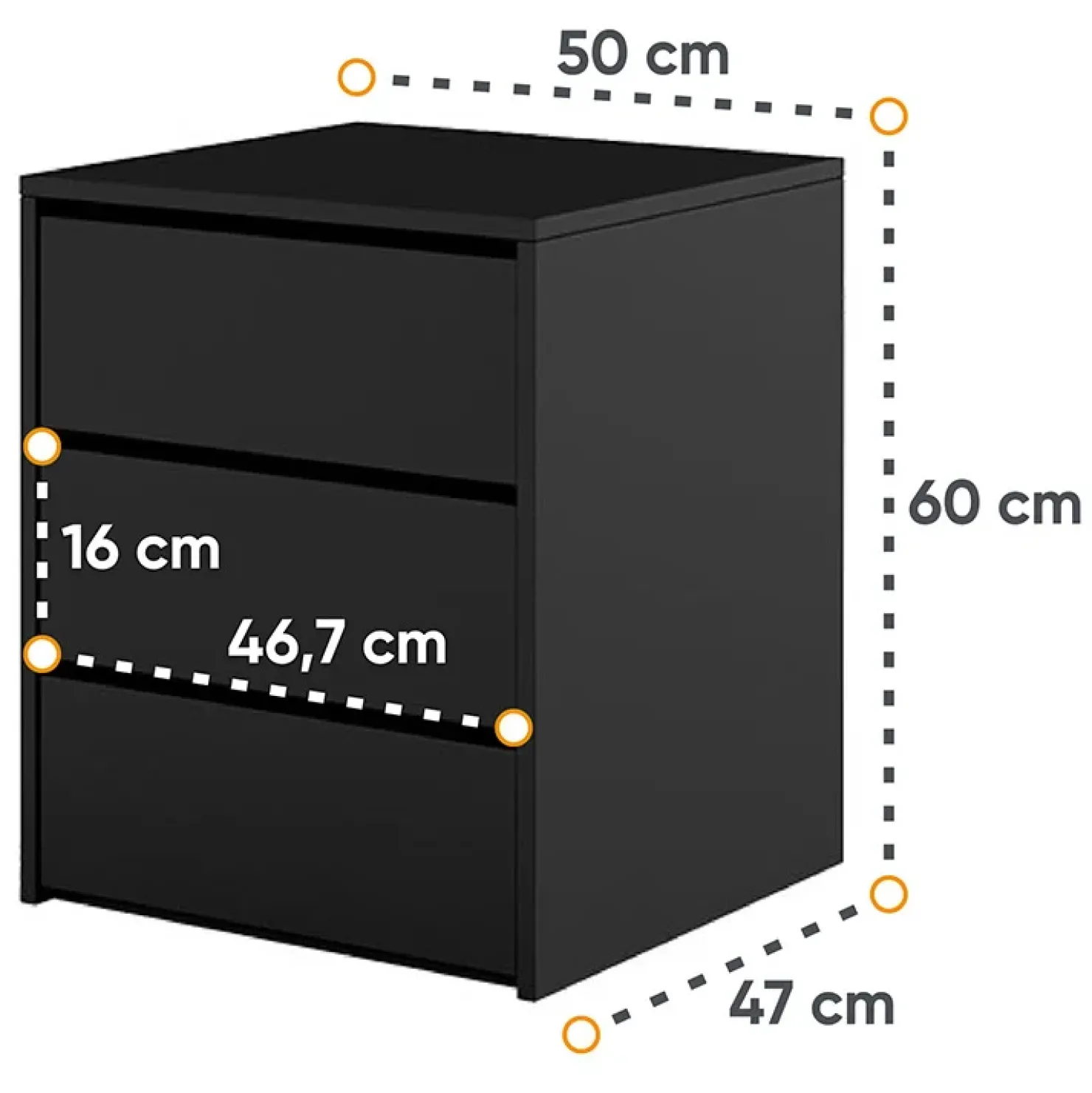 Garnero Arredamenti Comodino 50x60h cm 3 cassetti nero Ombra Nero Opaco