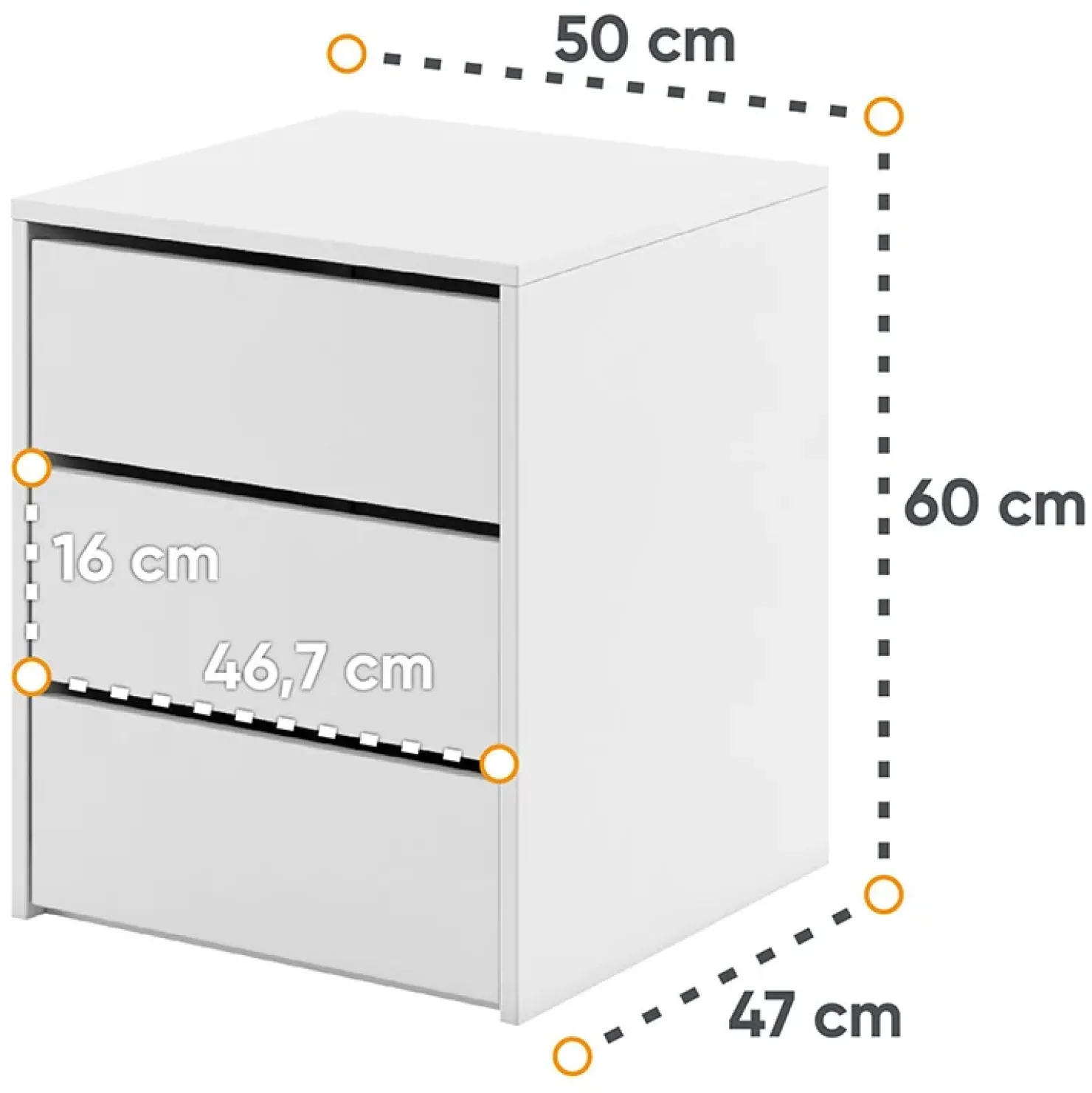 Garnero Arredamenti Comodino 50x60h cm 3 cassetti Ombra Bianco Opaco Discount