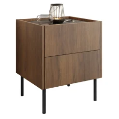 Garnero Arredamenti Comodino 40x50h cm 2 cassetti moderno piano effetto marmo nero noce Caliva Best