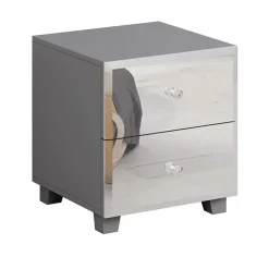 Garnero Arredamenti Comodino 45x51h cm 2 cassetti design con specchio Selva Grigio Discount