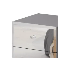Garnero Arredamenti Comodino 45x51h cm 2 cassetti  design con specchio Selva Grigio Discount