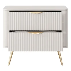 Garnero Arredamenti Comodino 63x55h cm 2 cassetti cannettato Ramis Beige Sale