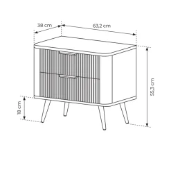 Garnero Arredamenti Comodino 63x55h cm 2 cassetti cannettato Ramis Nero Opaco Sale