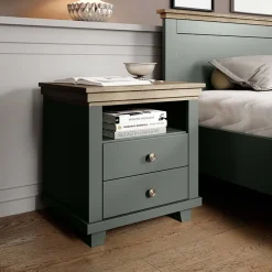 Garnero Arredamenti Comodino 52x54h cm 2 cassetti moderno quercia Texel Verde New