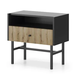 Garnero Arredamenti Comodino 55x52h cm 1 cassetto moderno nero rovere cannettato Eterna Rovere Rustico - Nero opaco Hot