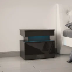 Garnero Arredamenti Comodino 55x51h cm 1 cassetto con LED nero Lumus Nero Lucido Clearance