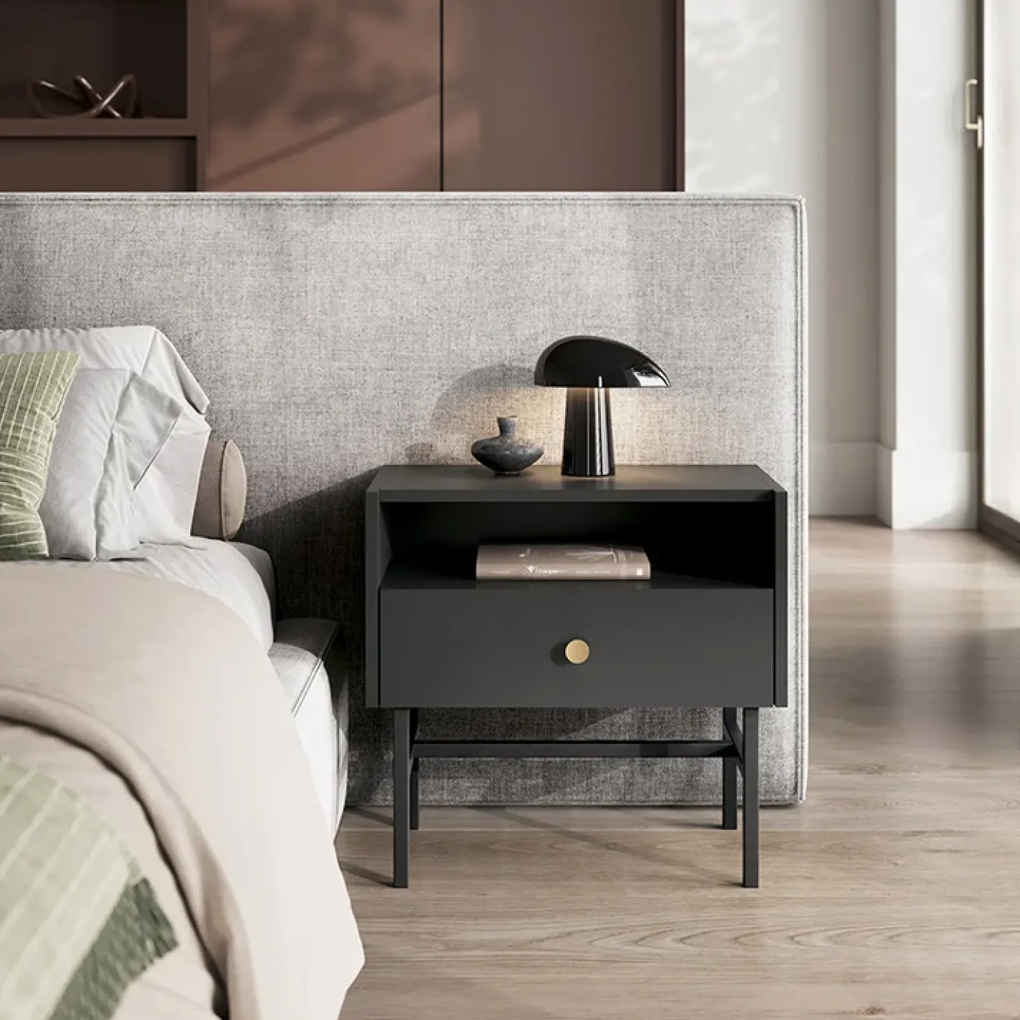 Garnero Arredamenti Comodino 55x52h cm 1 cassetto moderno nero Eterna Nero Opaco