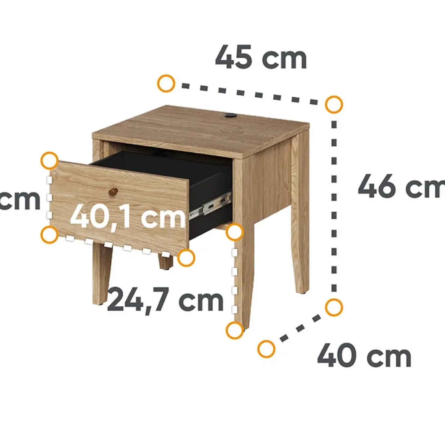 Garnero Arredamenti Comodino 45x46h cm 1 cassetto USB C rovere Noor