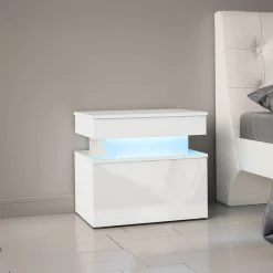 Garnero Arredamenti Comodino 55x51h cm 1 cassetto con LED bianco Lumus Bianco Lucido Outlet