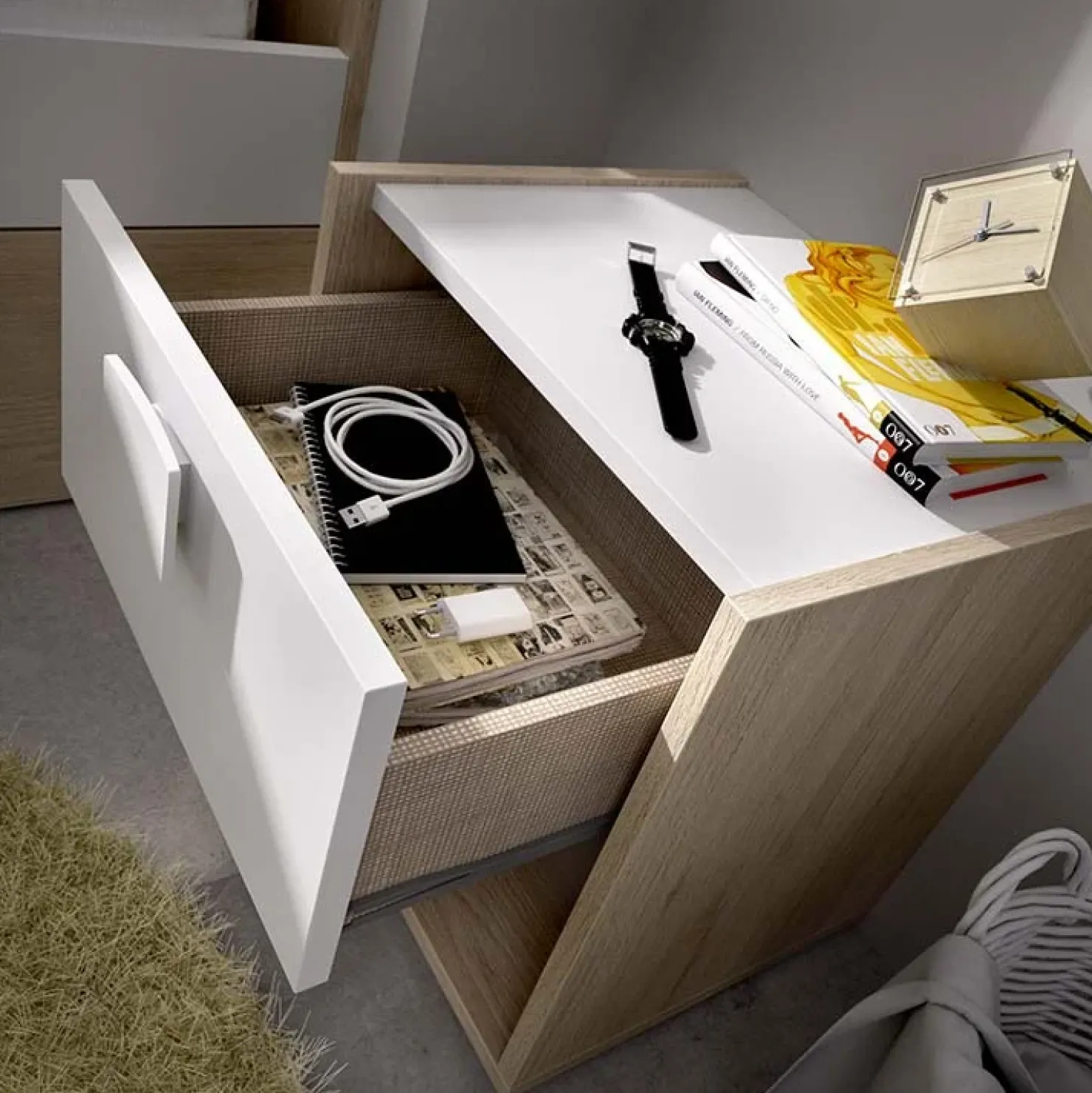 Garnero Arredamenti Comodino 40x42h cm 1 cassetto moderno rovere bianco Cairo Online