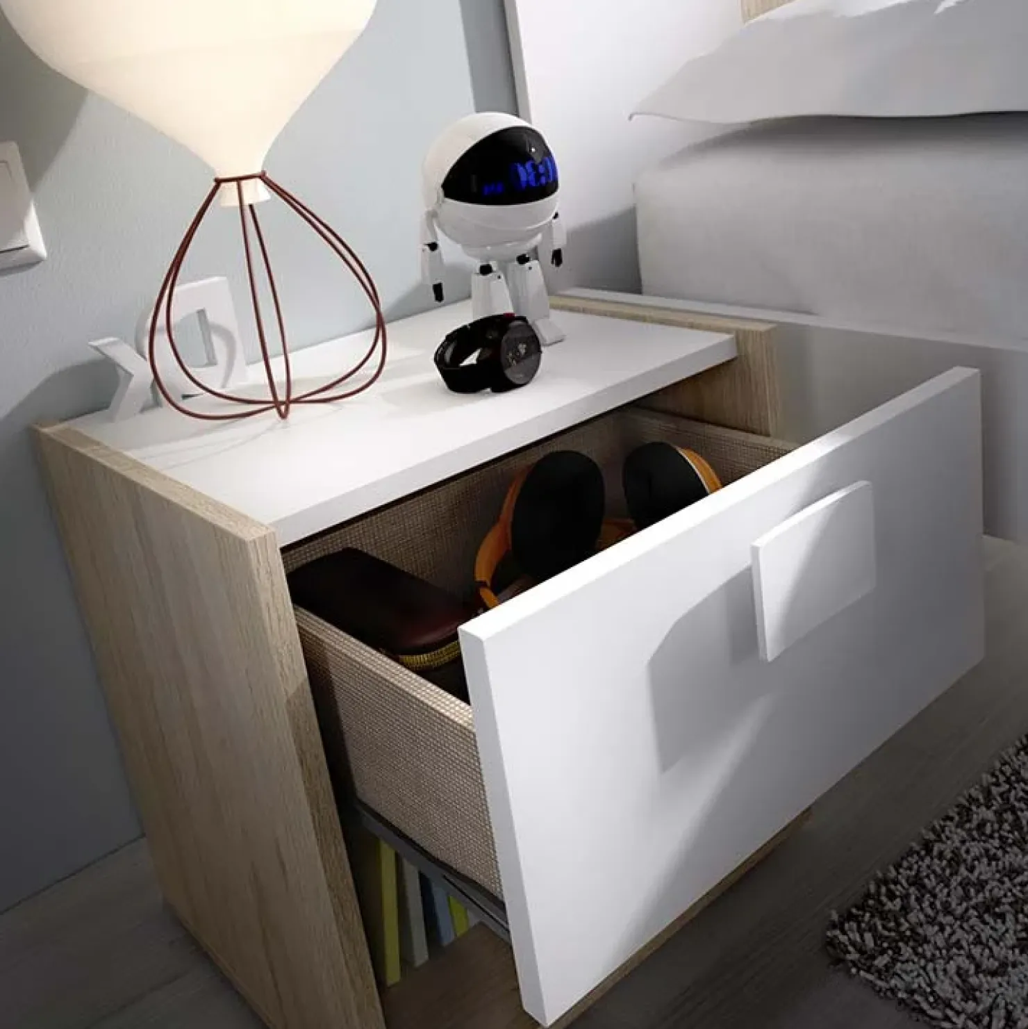 Garnero Arredamenti Comodino 40x42h cm 1 cassetto moderno rovere bianco Cairo Online