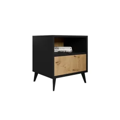 Garnero Arredamenti Comodino 47x52h cm 1 cassetto 1 vano a giorno rovere nero Hans Online