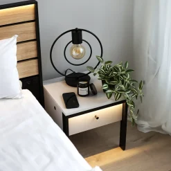 Garnero Arredamenti Comodino 40x40h cm 1 cassetto con LED grigio nero Luna Sale