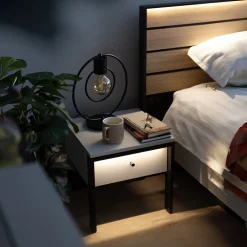 Garnero Arredamenti Comodino 40x40h cm 1 cassetto con LED grigio nero Luna Sale