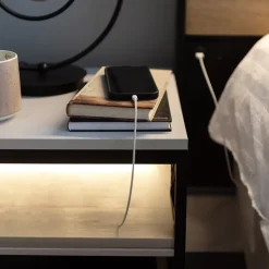 Garnero Arredamenti Comodino 40x40h cm 1 cassetto con LED grigio nero Luna Sale