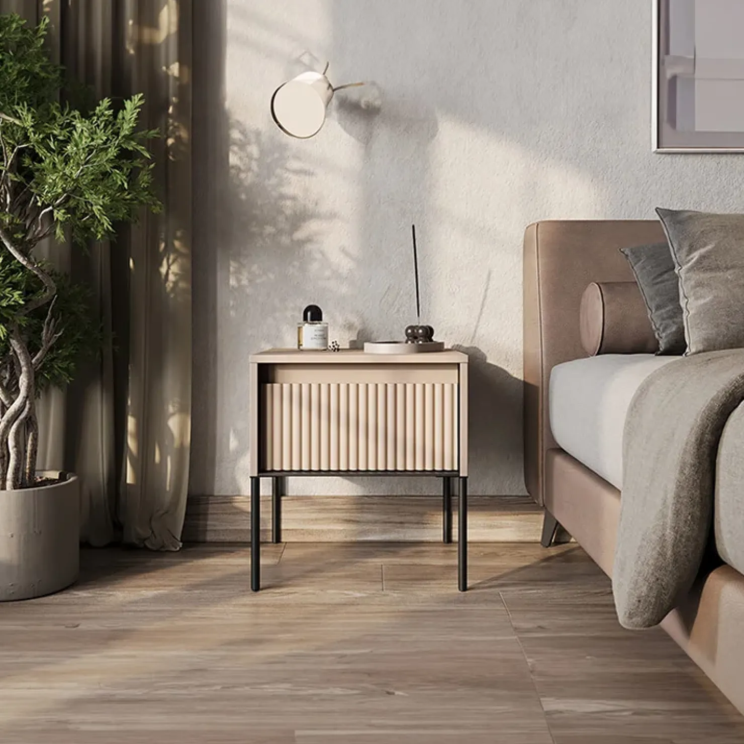 Garnero Arredamenti Comodino 46x50h cm cannettato nero Camelia Beige