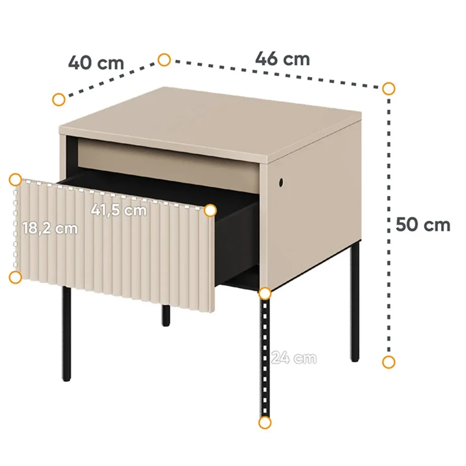 Garnero Arredamenti Comodino 46x50h cm cannettato nero Camelia Beige