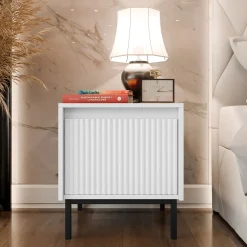 Garnero Arredamenti Comodino 45x50h cm design cannettato bianco Strike Bianco Opaco Discount