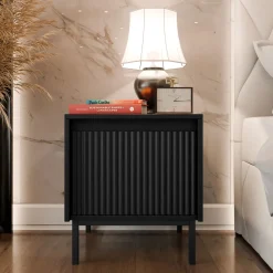 Garnero Arredamenti Comodino 45x50h cm design cannettato nero Strike Nero Opaco Clearance