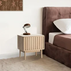 Garnero Arredamenti Comodino 53x53h cm design cannettato rovere Colby Sale