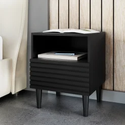 Garnero Arredamenti Comodino 42x53h cm design cannettato moderno nero Flippo Outlet